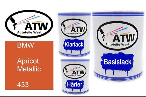 BMW, Apricot Metallic, 433: 1L Lackdose + 1L Klarlack + 500ml Härter - Set, von ATW Autoteile West.